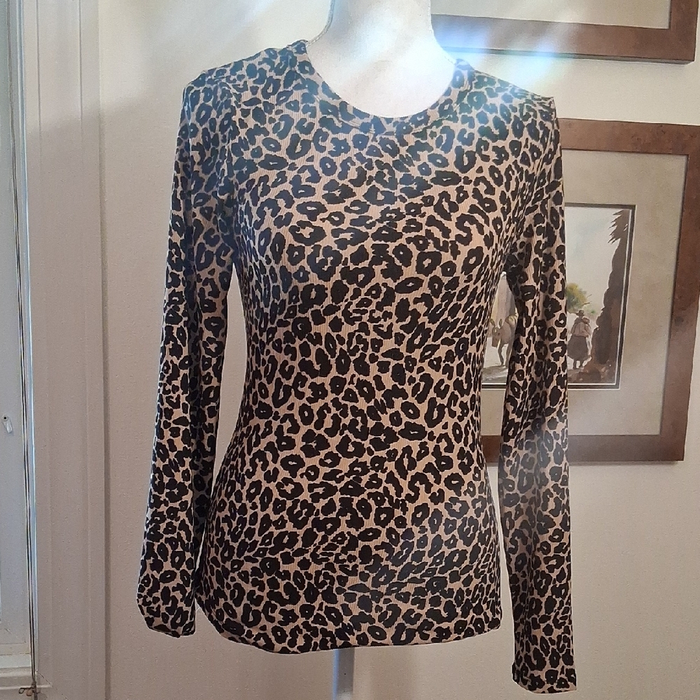 No Boundaries Animal Print Long Sleeve Top - Black and Tan